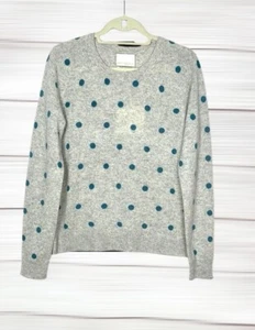 NWT Cynthia Rowley Cashmere Sweater Gray and Blue Polka Dot Crew Neck size L - Picture 1 of 11