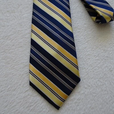 CLUB ROOM Corbata Hombre Rayas Amarillas y Azules Seda MICHIGAN Colores Trabajo Profesional Foto 1 de 4