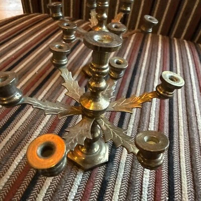 2 X 7 Candle Arm Holder Leaf Design Pair Of Brass  - Image 1 of 4