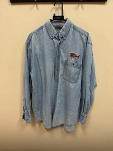 Vintage NASCAR Bud Racing Denim Langarmhemd mit Knopfleiste Large - Bild 1 von 4
