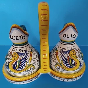 RAFFAELLESCO Vintage Italian Art Pottery Set Olive Oil Vinegar Caddy Italy - Picture 1 of 10