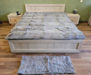 Gray genuine goatling fur throw blanket Bedcover - Picture 1 of 8