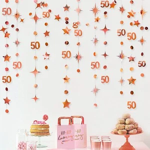 Rose Gold 50th Birthday Decorations Number 50 Circle Dot Twinkle Star Garland... - Picture 1 of 5