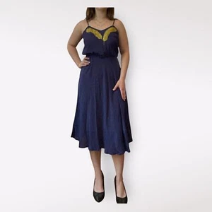 Beyond Vintage for CoOp Barney’s New York Silk Blue and Gold Dress Size S - Picture 1 of 10