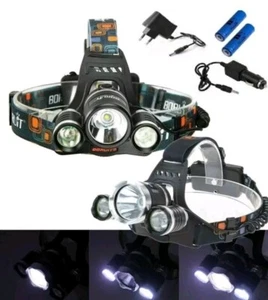 TORCIA LAMPADA FRONTALE LED RICARICABILE 3 LED 5000 LUMEN CREE T6 R5 - Foto 1 di 3