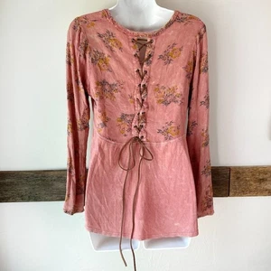 Gimmicks by BKE Lace back Top Pink Floral S Peach - Picture 1 of 8