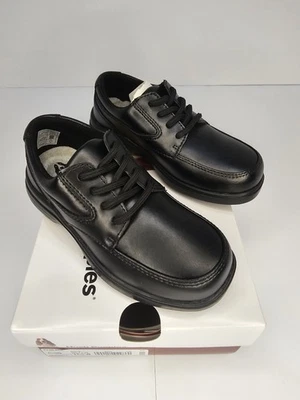 NEW Boys Black Hush Puppies Dress Shoes 11 1/2 Wide Uniform Oxford Black Leather - Image 1 of 4