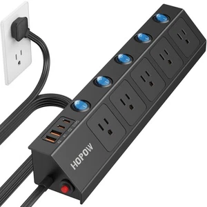 Flat Plug Power Strip with Individual Switches, 10 Ft Ultra Thin Flat Extensi... - Picture 1 of 6
