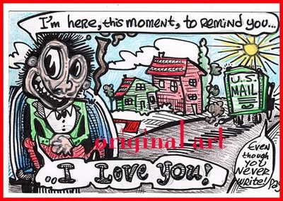 DISNEY ARTIST Pag Gullerud ORIGINAL ART Ink FUNNY POSTCARD GUILT PLEASE WRITE!!! - Image 1 of 2