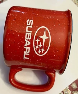 New Subaru Ceramic Campfire Style Coffee Mug Red White w/Black Rim Speckled - Picture 1 of 6