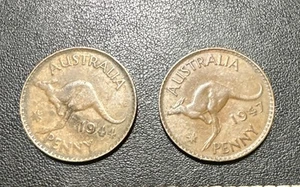 Two Australia George V1 PENNIES. 1944 and 1947. - Picture 1 of 2