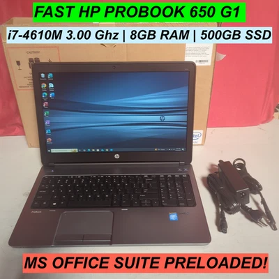 HP Probook 650 Win10 15.6" i7-4610M 3.0GHz 8GB RAM 500GB SSD + MS OFFICE SUITE  Foto 1 de 4