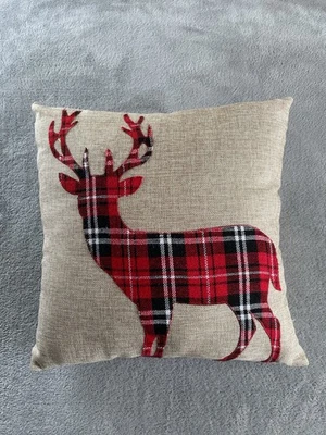 Throw Pillow Deer Buck Doe Plaid 13 x 13” - Image 1 of 4