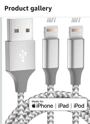 2-PACK 10 FT USB Data Fast Charger  Cable For Apple iPhone iPad AirPods  - Image 1 of 4