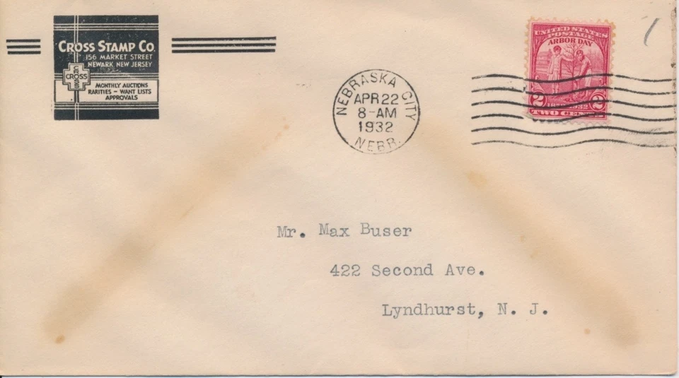 #717 Arbor Day Cross Stamp Co Newark New Jersey corner First Day cover - Image 1 of 1