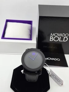 Movado Bold schwarzes Zifferblatt lila Akzente Leder Herrenuhr - 3600479 ($ 395 UVP) - Bild 1 von 8