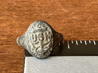 Vintage Cracker Jack USN US Navy Military Sweetheart Child Ring Charm Prize Toy - Image 1 of 4