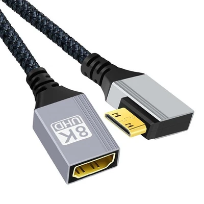 CY Mini HDMI 2.1 8K Typ-C Stecker links abgewinkelt auf HDMI Buchse Verlängerung HDTV Kabel - Bild 1 von 4