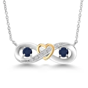 925 Silver and 10K Yellow Gold Sapphire and White Lab Grown Diamond Heart - Picture 1 of 3