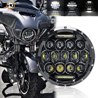 适用于 Harley Davidson Fat Boy EFI FLSTFI 7 英寸圆形 LED 车头灯 DRL Hi-Lo 光束 — 第 1/4 张图片