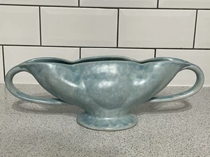 PRICE BROS DUCK EGG BLUE MOTTLED "LIVINGSTONE" TWO HANDLED MANTLE VASE ENGLAND - Picture 1 of 8