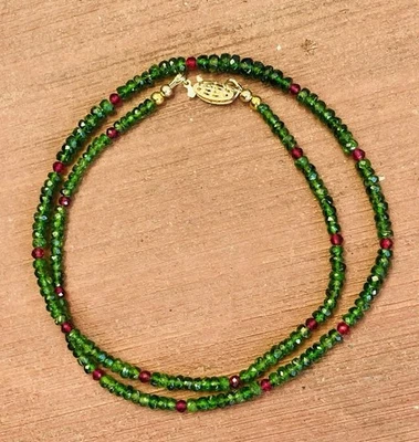 Ожерелье из натурального хрома с диопситом и рубином золото 14 карат 18 дюймов - Изображение 1 из 4