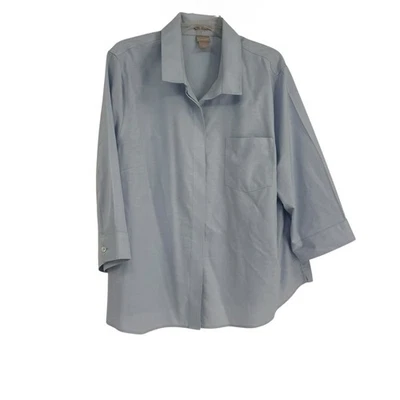 Chico's 无铁纽扣棉质上衣,尺寸 4 (20/22) 蓝色领 — 第 1/4 张图片