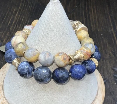 Barse Bungalow Stretch Bracelet Duo-Agate & Sodalite-Bronze- NWT - Image 1 of 4