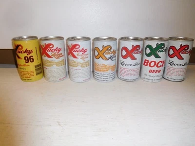 7 Vintage Collectible ~ Lucky brand ~  Pull-Tab Beer Cans - Image 1 of 4