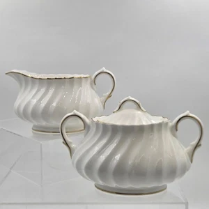Royal Doulton White HH808 2 Piece Set Sugar Bowl with Lid and Creamer Bone China - Picture 1 of 12