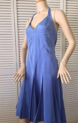 NEW ZAC POSEN Cornflower Blue Silk Charmeuse Halter Dress (Size 8) - MSRP $2490 - Image 1 of 4