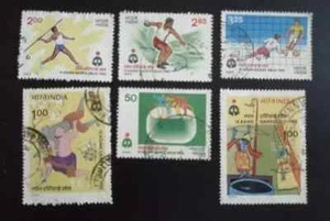 India 1982 Asian Games Sports Cycling Archery Football Soccer Stamps 6v Used - Picture 1 of 2