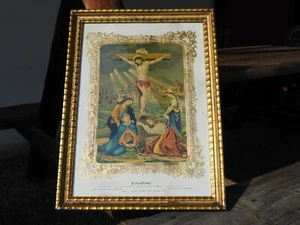 CHRISTUS am KREUZ Heiligenbild Berliner Leiste Goldrahmen Treutler Conrad Taube - Bild 1 von 9