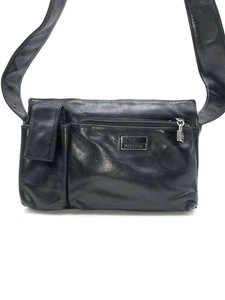 Vintage Perlina New York Black Leather Shoulder Bag Purse Pockets Zip Mod Y2K - Picture 1 of 15