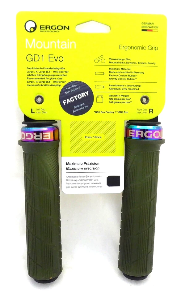 Punhos de fábrica Ergon GD1 Evo - Anéis lisos de musgo/óleo congelados, trava - Imagem 1 de 1