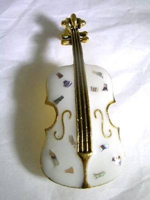 JUEGO DE PIN DE VIOLÍN CON ESMALTE PINTADO A MANO BLANCO EN ACERO INOXIDABLE Foto 1 de 4