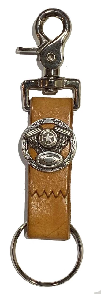 Llavero de cuero con concho V-Twin para motocicleta y gancho a presión de gatillo de alta resistencia Foto 1 de 1