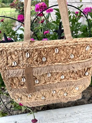 Salt + Umber Isla Jute Seashell Tote Fringe Beach Cruise NWT - Image 1 of 4