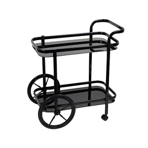 Bar Cart Trolley Drinks Wine Serving Rack Kitchen Storage Glass Black Metal - Picture 1 of 2
