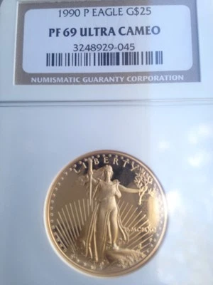 1990-P NGC PF69 $25 PROOF GOLD EAGLE 1/2 onça PR Ultra Cameo  - Imagem 1 de 2
