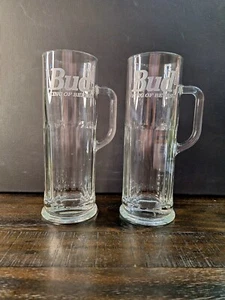 2 -BUD King of Beers 20 oz. Glass MUG Stein, 9” Tall, Libbey Glass Co. USA - Picture 1 of 8