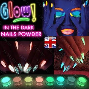 Glitter, Chrome, Pigment, Nail Powder GLOW IN THE DARK silver Crafting - Picture 1 of 10