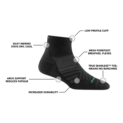 Calcetín para correr Darn Tough 1044 negro para mujer Run Quarter ultraligero S M L Foto 1 de 4