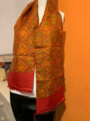 VINTAGE MOD RETRO Men's silk and wool orange red geometric scarf cravat  - Image 1 of 4