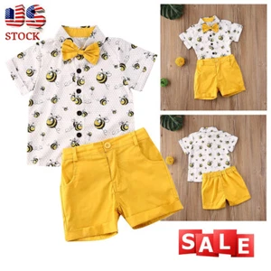 Kids Baby Boys Gentleman Outfit Bow Tie T-Shirt Shorts Set Summer Casual Clothes - Picture 1 of 7