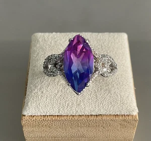Marquise Midnight Fuchsia Quarz & Zirkon Ring 5,0 Karat 925 Silber Größe 9 - Bild 1 von 15