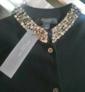 New Ann Taylor Jeweled Neck Cardigan Sweater Black SZ PXS $129 - Picture 1 of 6