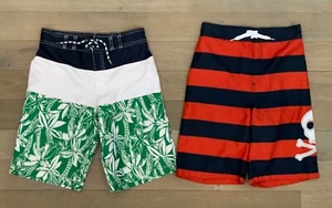NWOT Lot of (2) Boys Gymboree Floral & Skull Swim Trunks Board Shorts LARGE (10) - Picture 1 of 24