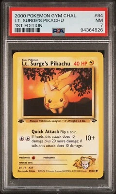 PSA 7 Lt. Surge's Pikachu 84/132 1st Edition Pokémon Card Gym Challenge WOTC NM - Image 1 of 2