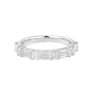 14K White Gold Emerald Cut &Baguette Cut Lab Grown Diamond Wedding Band MZ11927 - Picture 1 of 7